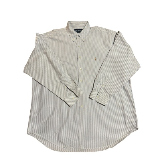 Ralph Lauren Yarmouth Oxford Shirt Men's 17.5 35 Blue White Stripe Button Down - Picture 1 of 8